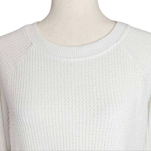 Wild Fable White High/Low Waffle Weave Raw Edging Long Sleeve Top - Picture 4 of 7